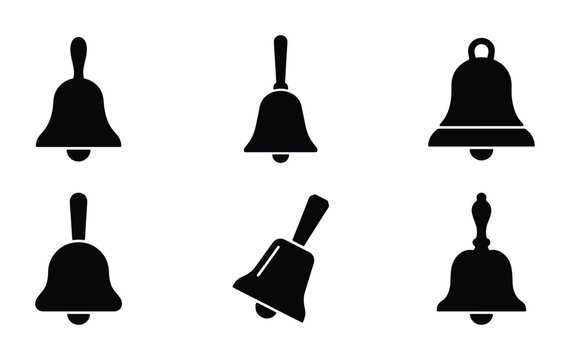 Bell silhouettes set with various handbells and a service bell for alert or notification design
