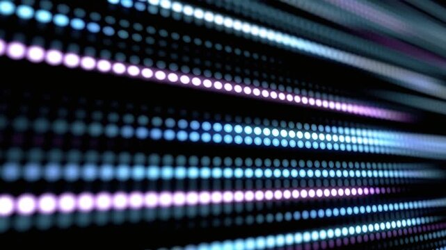 Futuristic LED Light Wall With Glowing Blue and Purple Digital Dots in Motion