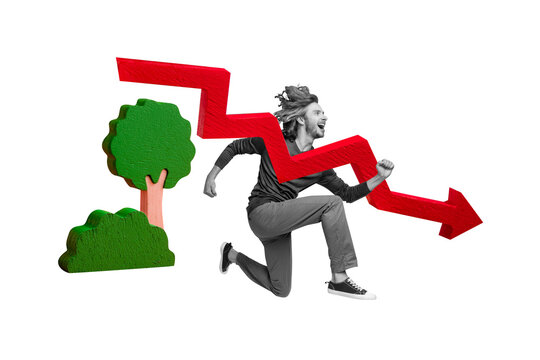 Collage artwork graphics picture of funny excited purposeful guy running achieving success isolated painting background