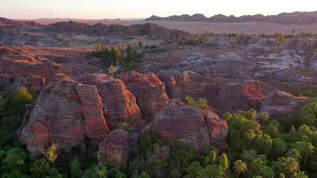 Sandstone canyon and palm oasis in Isalo Madagascar