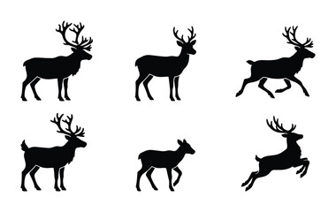 Fototapeta premium Deer silhouettes set with various poses, animals for wildlife design