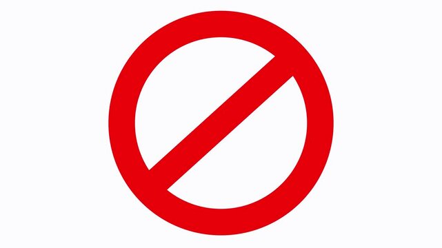 Red sign stop, cross, x, ban, cancel, prohibited icon animation on white background.