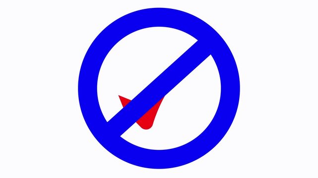 Red sign stop, cross, x, ban, cancel, prohibited icon animation on white background. 4k
