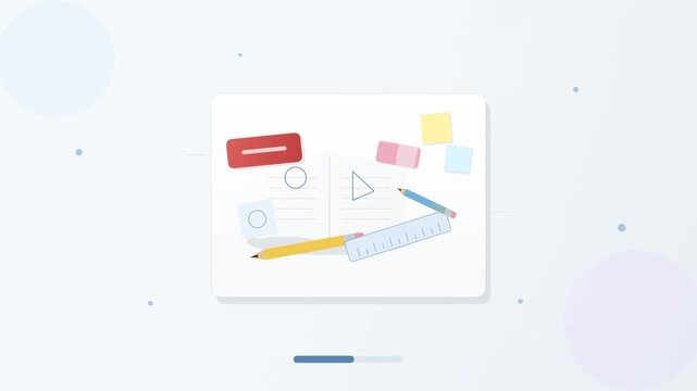 Creative workspace with stationery items like notebook pencil ruler and eraser for education school and office projects illustration background