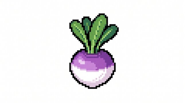 16-bit pixel art illustration of a classic fresh round turnip with purple and white skin, isolated on a white background.