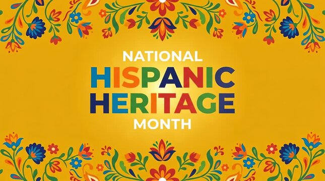 National Hispanic Heritage Month Animation with Traditional Colorful Mexican Floral Folk Art Border