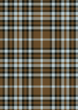 Classic brown, light blue, and black tartan plaid seamless pattern fabric swatch. Textile design template for clothing and apparel background.