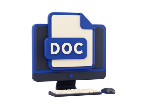 Desktop computer displaying a digital document file format icon
