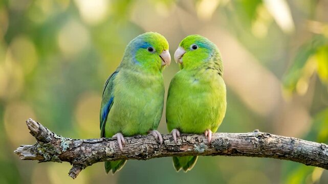 two parrotlets close up at morning light in ecuador video