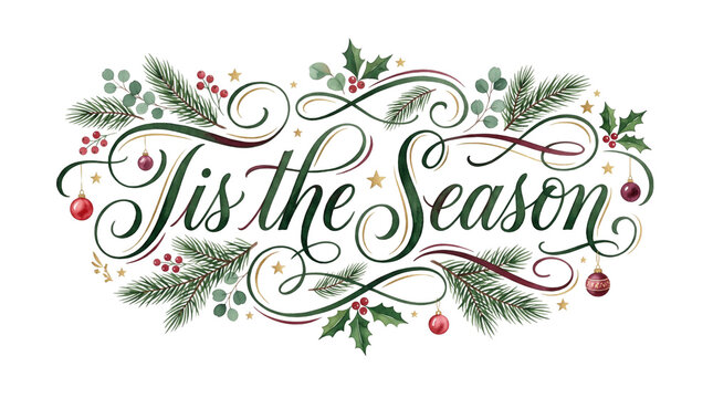 Tis the season design with festive elements and holiday decorations