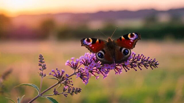 peacock butterfly close up at sunset light in wicken fen england video