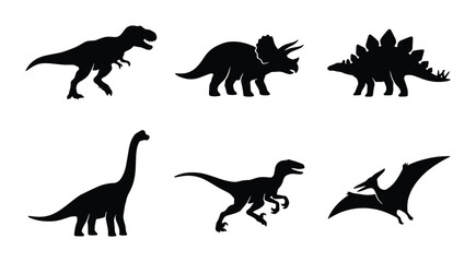 Dinosaur silhouettes set with T-Rex, Triceratops, Stegosaurus and Brontosaurus for education and science © Sajid