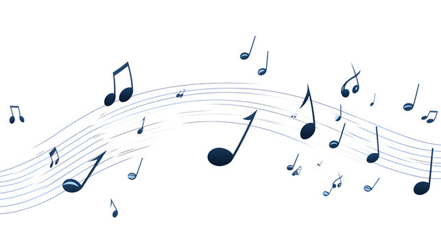 Floating musical notes with sharp edges in a curved arrangement against a plain background with curved path smooth float curved smooth lines illustration composition with monochrome