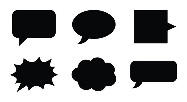 Speech bubble silhouettes set with comic, cloud and rectangular shapes for communication, logo and signage