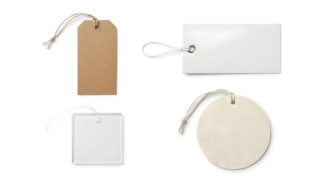 Four different types of gift tags and labels for packaging and branding.