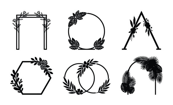 Floral wedding arch and frame silhouettes set for decor and design
