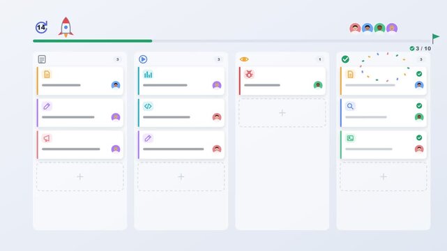 Agile team using kanban board software for project management and sprint workflow organization on an isolated white background