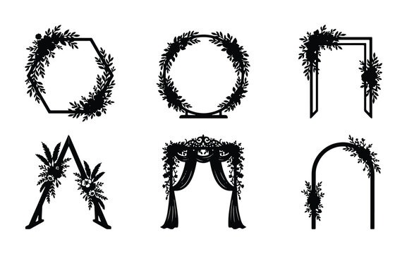 Floral wedding arch silhouettes set with geometric and arched frames for event decor logo