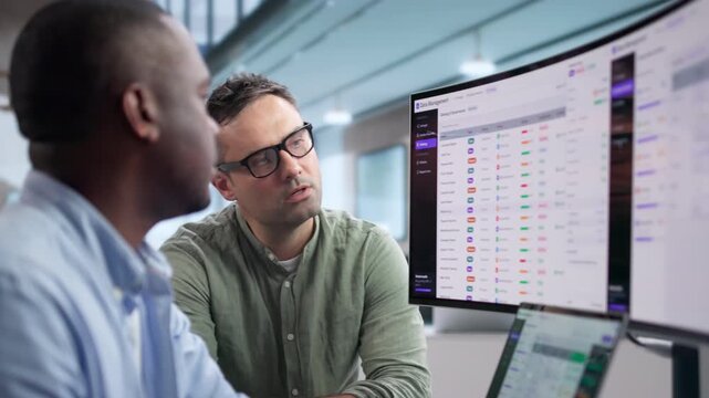 Data Manager Discusses Metadata Governance Using Laptop