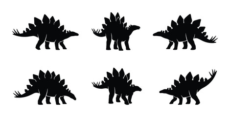 Stegosaurus silhouettes set with prehistoric animals for logo, print or sticker © Kamal