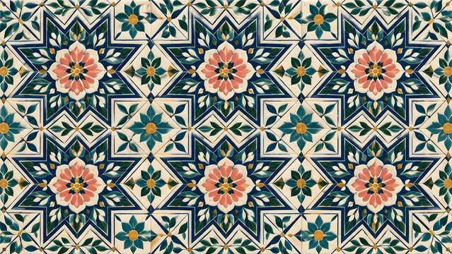Intricate Moroccan Tile Pattern with Floral and Star Motifs