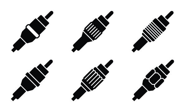 Audio connector silhouettes set with RCA plugs for sound and video systems, logo and signage