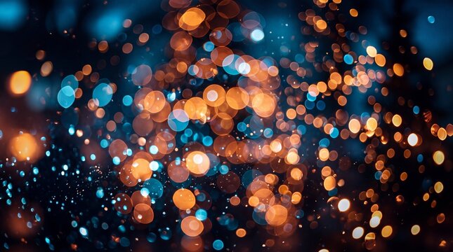Abstract Festive Golden and Blue Bokeh Lights Background
