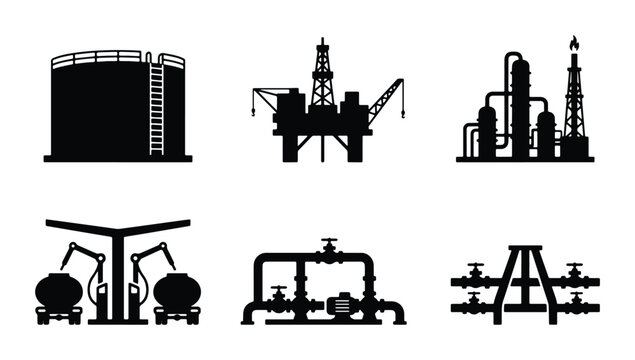 Industry and energy production silhouettes for logo and signage
