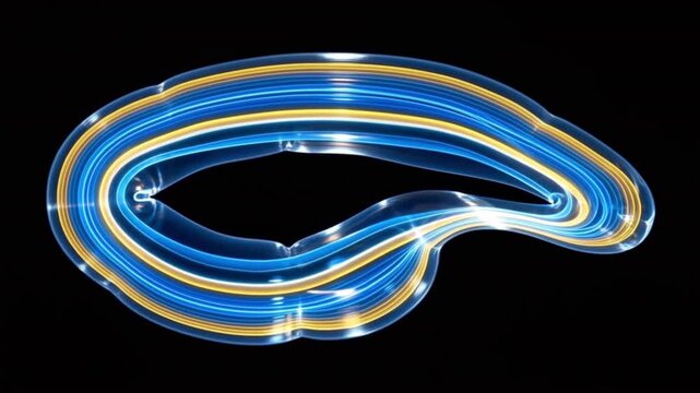 黒背景の中央で虫垂のクリスタル輪郭と流体層が発光するCG動画背景