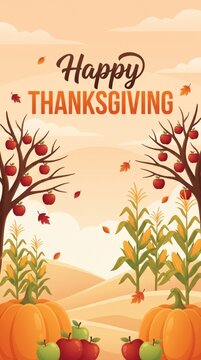 Happy Thanksgiving Harvest Festival Celebration with Autumn Leaves and Pumpkins.