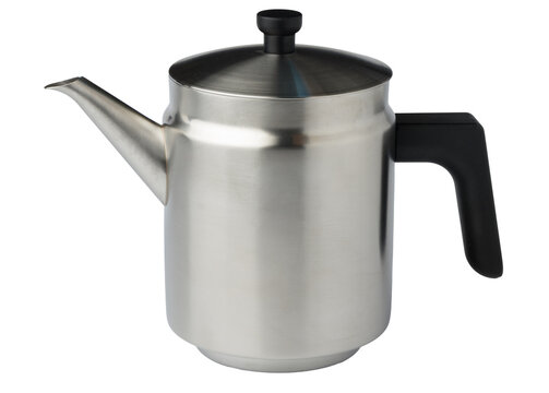 Stainless steel coffee pot with a spout and handle designed for brewing coffee