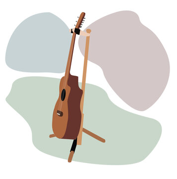 Acoustic or bass guitar. Classical music string instrument. 