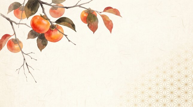 Vibrant Persimmon Tree Branch with Ripe Orange Fruits and Autumn Leaves.