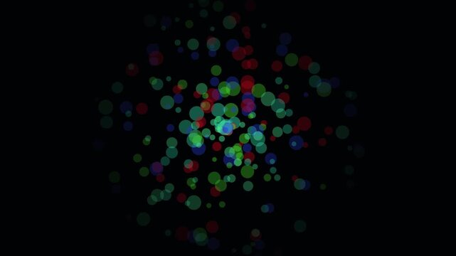 Abstract colorful particle cluster on black background