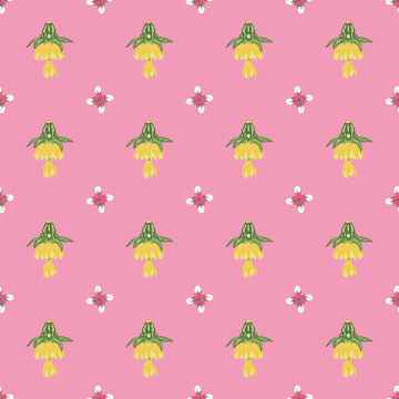 raditional Thai floral pendant seamless pattern on soft pink background