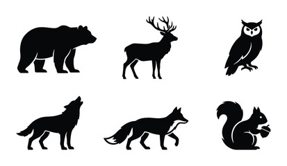 Obraz premium Forest animals silhouettes for logo or sticker