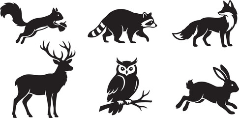 Fototapeta premium Set of forest animals silhouettes