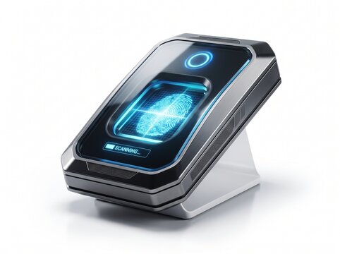 Futuristic Desktop Biometric Fingerprint Scanner Device for Digital Security Verification