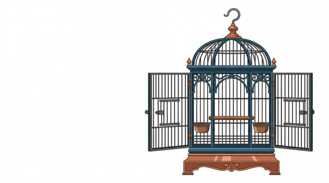 Vector bird cage open with vintage style and ornate details