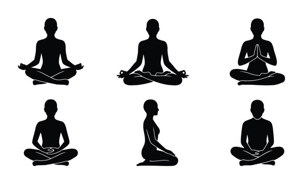 Yoga poses silhouettes for meditation and wellness logo