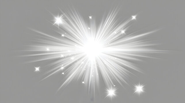 Bright light flare radiating outward with small sparkles on neutral background with radiates outward lighting effect bright central light source light beam illumination with brightness