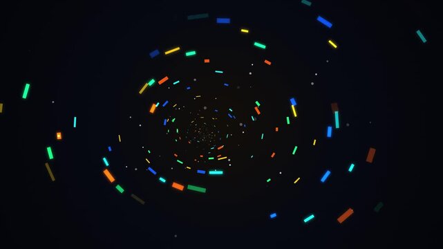 Futuristic neon colorful tunnel motion graphic background loop of spinning glowing rectangles