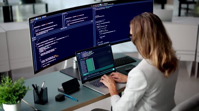 Software Developer Carefully Writes Code