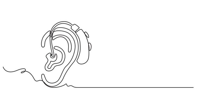 Continuous Line Drawing Animation of a Human Ear, Human Ear with Hearing Aid One Continuous Line Art Deaf Health Medical Device Minimalist animation video