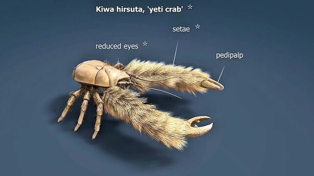 Kiwa hirsuta, the Yeti crab, is a hairy deep-sea crustacean found near hydrothermal vent ecosystems.