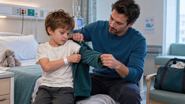 Father Comforting Child During Pediatric Cancer Treatment