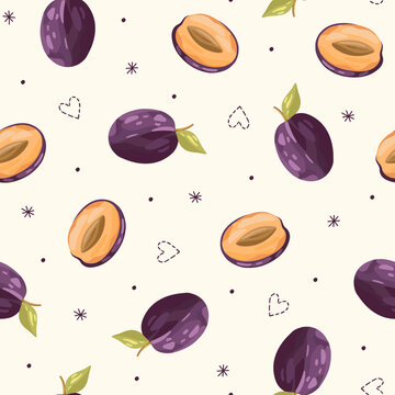 Seamless pattern with Plums. Vector illustration.