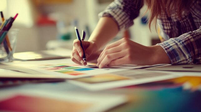 Graphic Designer Working on Color Palette Sketch at Creative Workspace