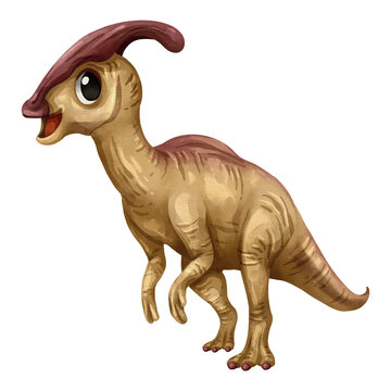 Watercolor parasaurolophus dinosaur isolated PNG file, featuring a cute hand-drawn crested prehistoric creature character on a transparent background for digital design.