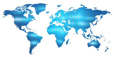Futuristic Blue Digital World Map with vertical stripes © yusmal